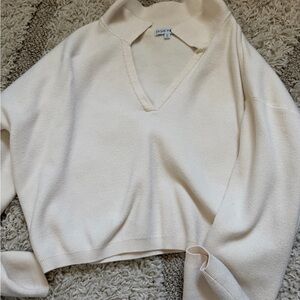 Fashion Nova Cream V-Neck Pullover Sweater
